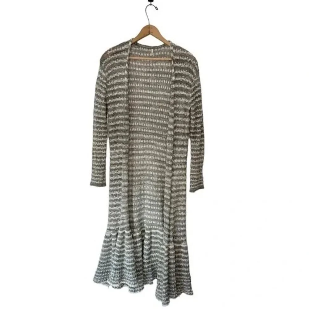 Free People Gray Striped Smile Like You Mean It Open Long Cardigan Duster - Picture 5 of 7